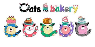 gatos y panadería coloridas ilustraciones de clip art vector