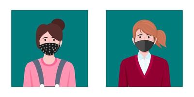 Young businesswoman character avatar wearing business outfit fabric mask isolated vector