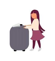 Little girl with luggage flat color vector faceless character