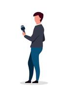 Journalist holding microphone flat color vector faceless character