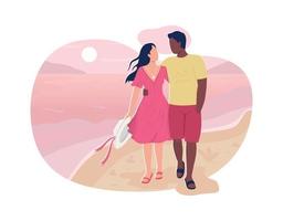 Boyfriend and girlfriend walk in beach vector web banner