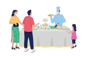 Buffet style reception flat color vector faceless characters