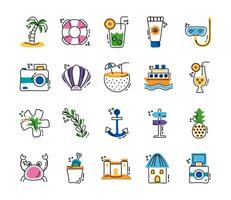 paquete de vacaciones de verano establecer iconos vector