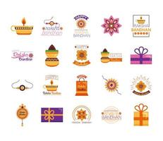 bundle of happy raksha bandhan celebration set icons vector