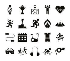 bundle of runners and tracks set icons vector