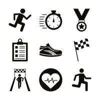 bundle of runners and tracks set icons vector