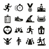 bundle of runners and tracks set icons vector