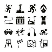 bundle of runners and tracks set icons vector