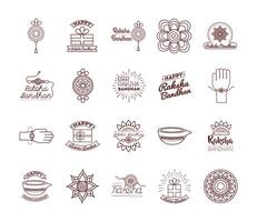 bundle of happy raksha bandhan celebration set icons vector