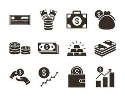 bundle of money currency set icons vector