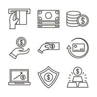 bundle of money currency set icons vector