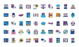 bundle of education online set icons vector