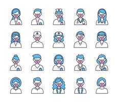 group of people and doctors wearing medical masks vector