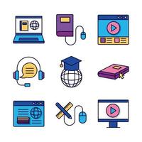 bundle of education online set icons vector