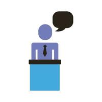 businessman figure with speech bubble in stage flat style icon vector