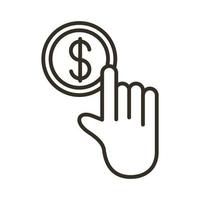 hand with coin money dollar line style vector