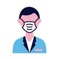 male doctor wearing medical mask flat style icon vector