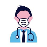 male doctor wearing medical mask with stethoscope flat style icon vector