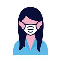 female wearing medical mask flat style icon vector