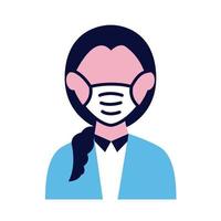 female wearing medical mask flat style icon vector