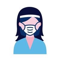 mujer con máscara médica y protector facial icono de estilo plano vector