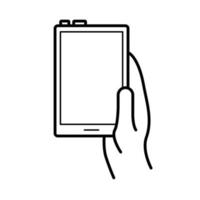 hand using smartphone device line style icon vector