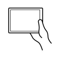 hand using tablet device line style icon vector