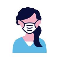 female wearing medical mask flat style icon vector