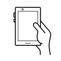 hand using tablet device line style icon vector