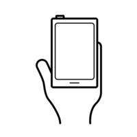 hand using smartphone device line style icon vector