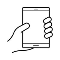 hand using tablet device line style icon vector