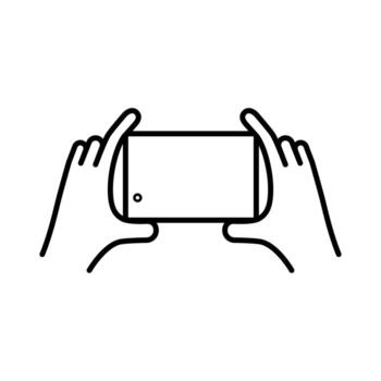 manos usando el icono de estilo de línea de dispositivo de teléfono inteligente vector