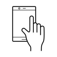 hand using tablet device line style icon vector