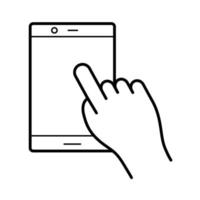 hand using tablet device line style icon vector