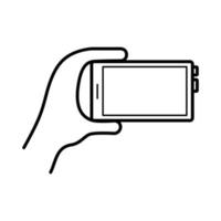 hand using smartphone device line style icon vector