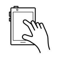 hand using tablet device line style icon vector