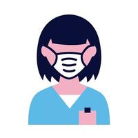 female wearing medical mask flat style icon vector