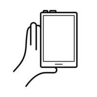 hand using tablet device line style icon vector