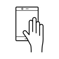 hand using tablet device line style icon vector
