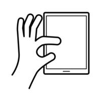 hand using tablet device line style icon vector