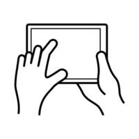 hands using tablet device line style icon vector