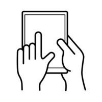 hands using tablet device line style icon vector