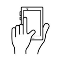 hands using smartphone device line style icon vector