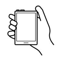 hand using tablet device line style icon vector