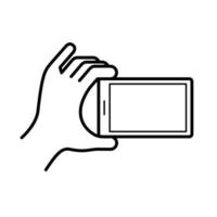 hand using smartphone device line style icon vector