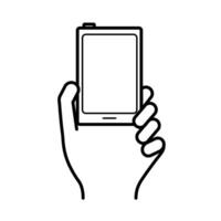 hand using smartphone device line style icon vector