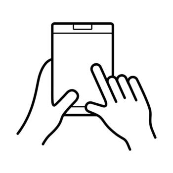 manos usando el icono de estilo de línea de dispositivo de teléfono inteligente vector