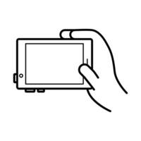 hand using tablet device line style icon vector