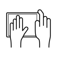 hands using tablet device line style icon vector