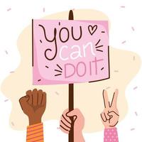 you can doit girl lettering with hands and protest banner vector